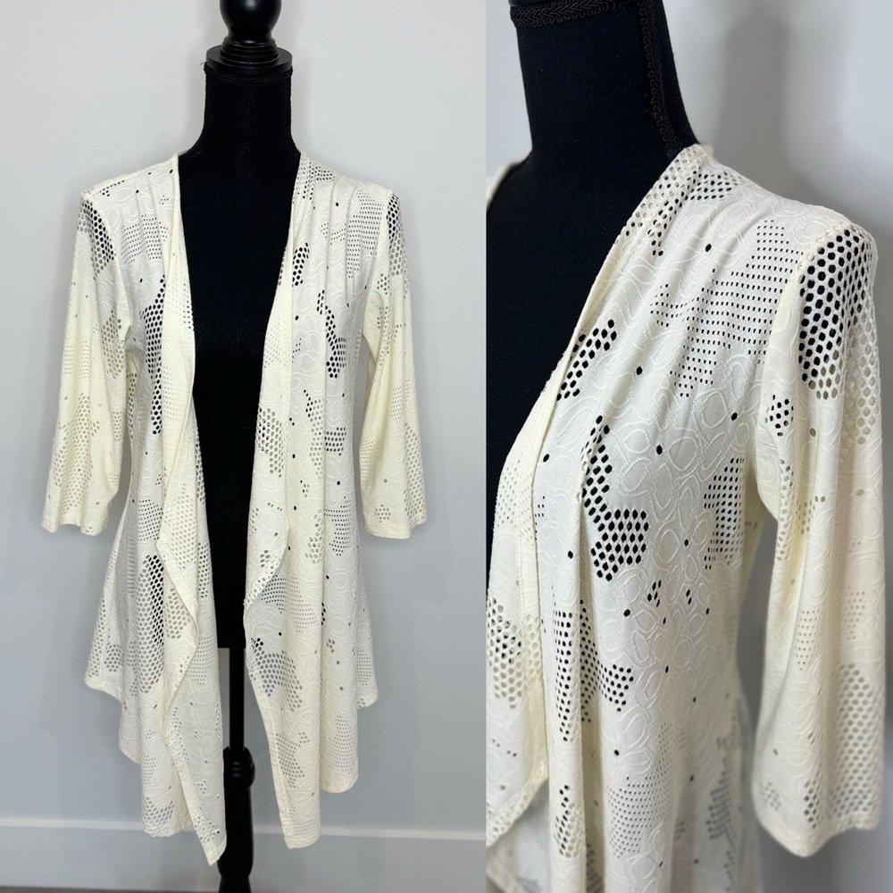 Clara Sun Woo Beige Lace Front Open Cardigan (Small)